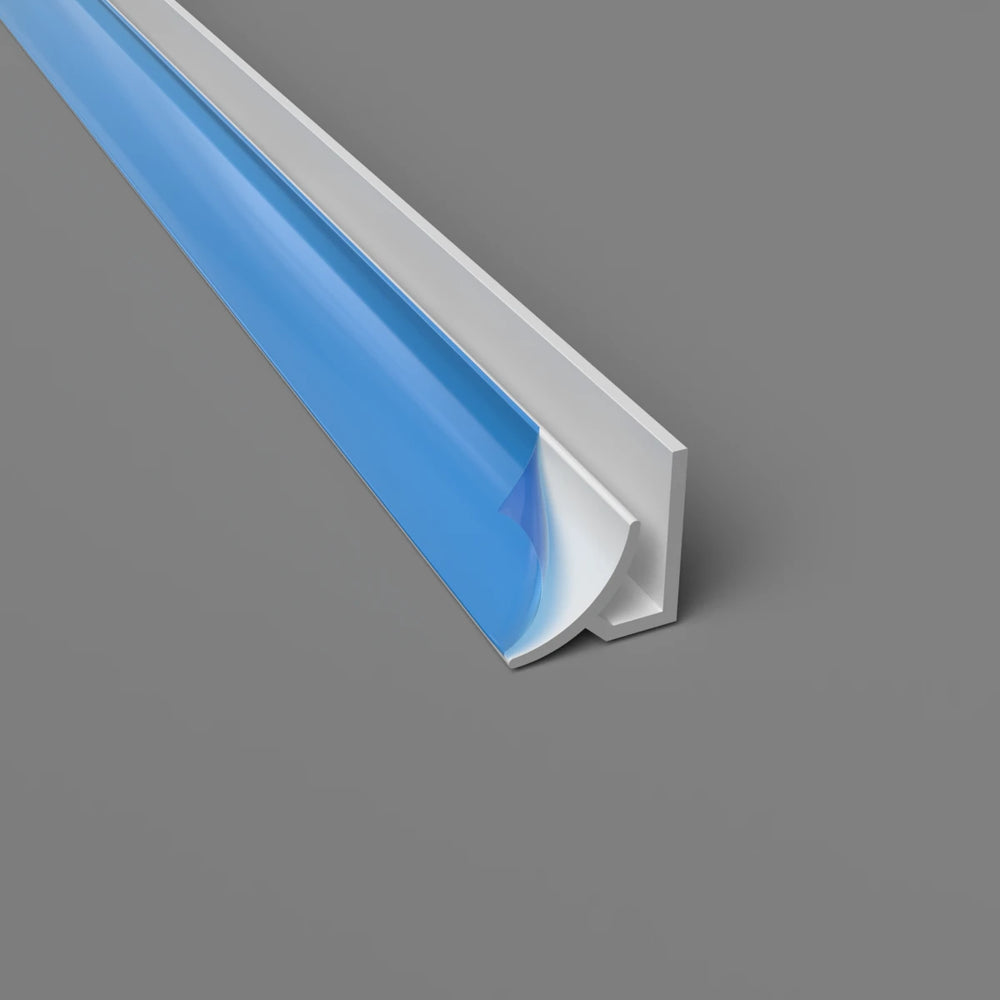  Innenradius-Winkelprofil aus weißem PVC für saubere und hygienische Ecken, geeignet für PVC-Wandverkleidungen bis 3 mm Dicke.