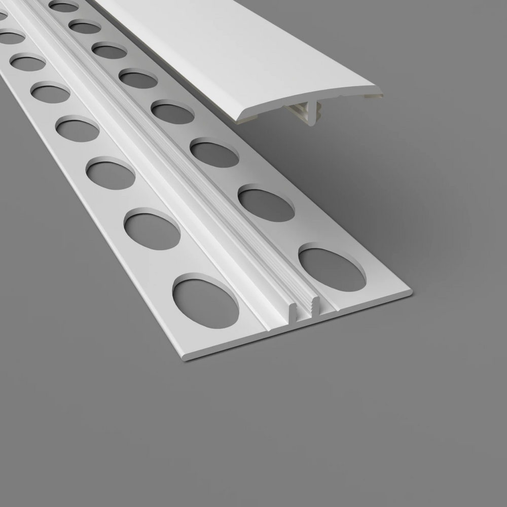 Weißes H-Trennprofil aus PVC, 2-teilig zum Aufclipsen, passend für 3 mm dicke Wandverkleidungen, Länge 3050 mm.