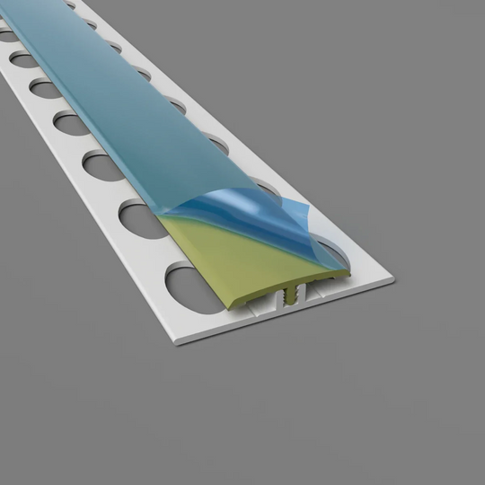 Zweiteilige H-Trennleiste in olivgrün mit Schutzfolie – optimal für hygienische Wandverkleidungen