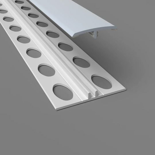 Zweiteilige H-Trennleiste in malve – Montageansicht mit Basisprofil und Abdeckung für PVC-Wandverkleidungen